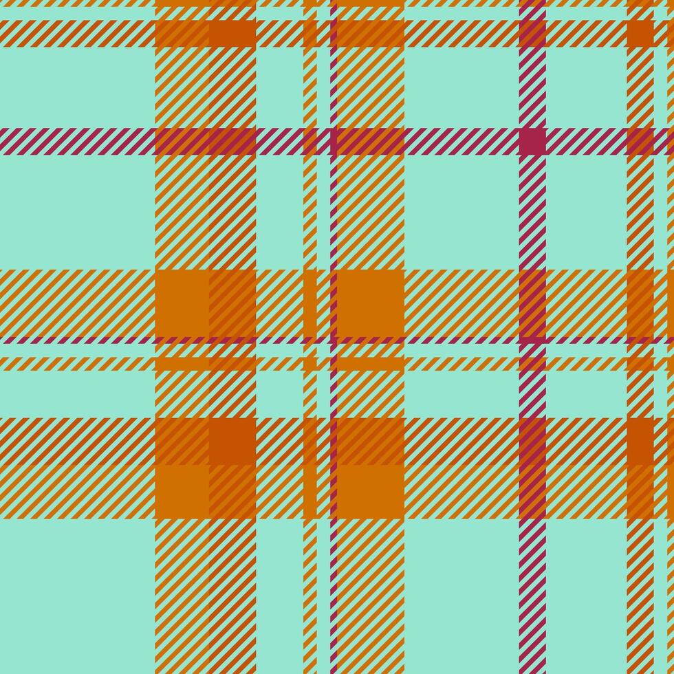 Long tartan check , scarf pattern fabric textile. Autumn background plaid seamless texture in orange and teal colors. vector