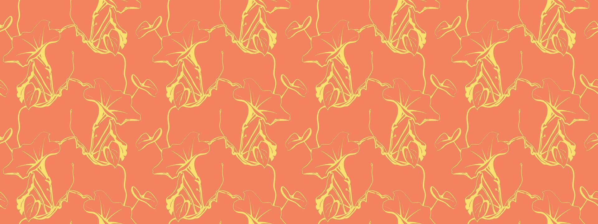 Abstract coral orange floral seamless pattern. Elegant line art design featuring stylized flowers in a repeating texture. Perfect for textiles, wallpaper, website backgrounds, and branding. vector