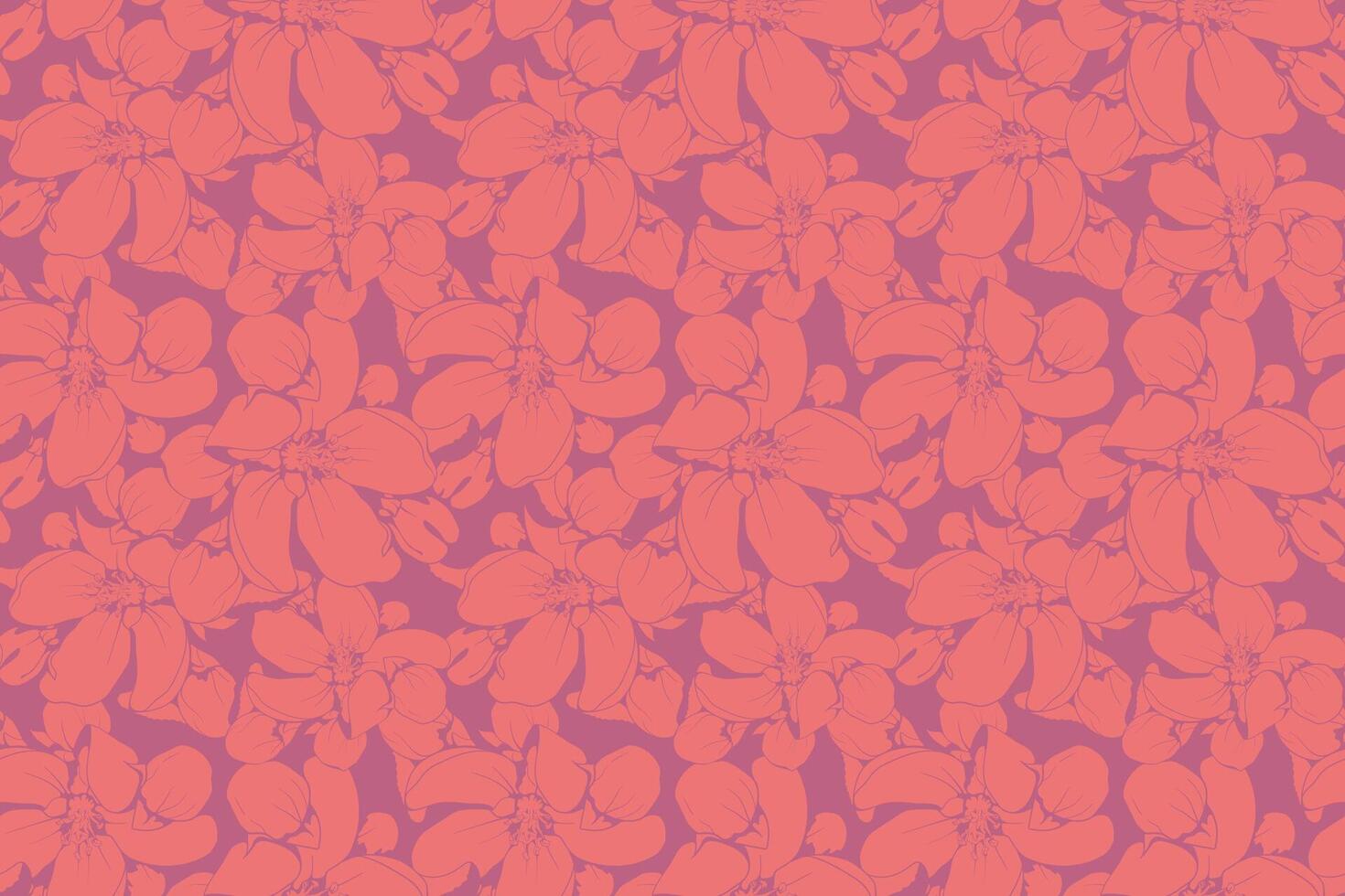 Seamless coral floral pattern. Elegant, stylized blossoms create a vibrant, textured design perfect for textiles, wallpaper, or branding. vector