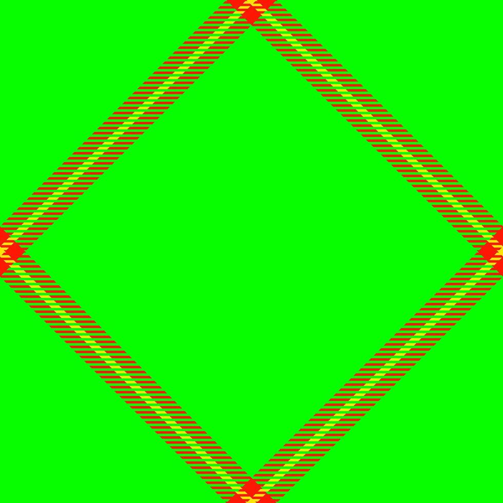 Vibrant diamond frame on bright green background. Striped border design in brown, yellow, and red accents. Perfect for invitations, presentations, or adding a bold graphic element to your projects. vector