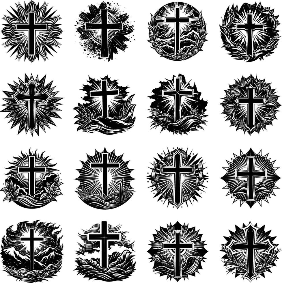christian cross and Holy cross icons vector