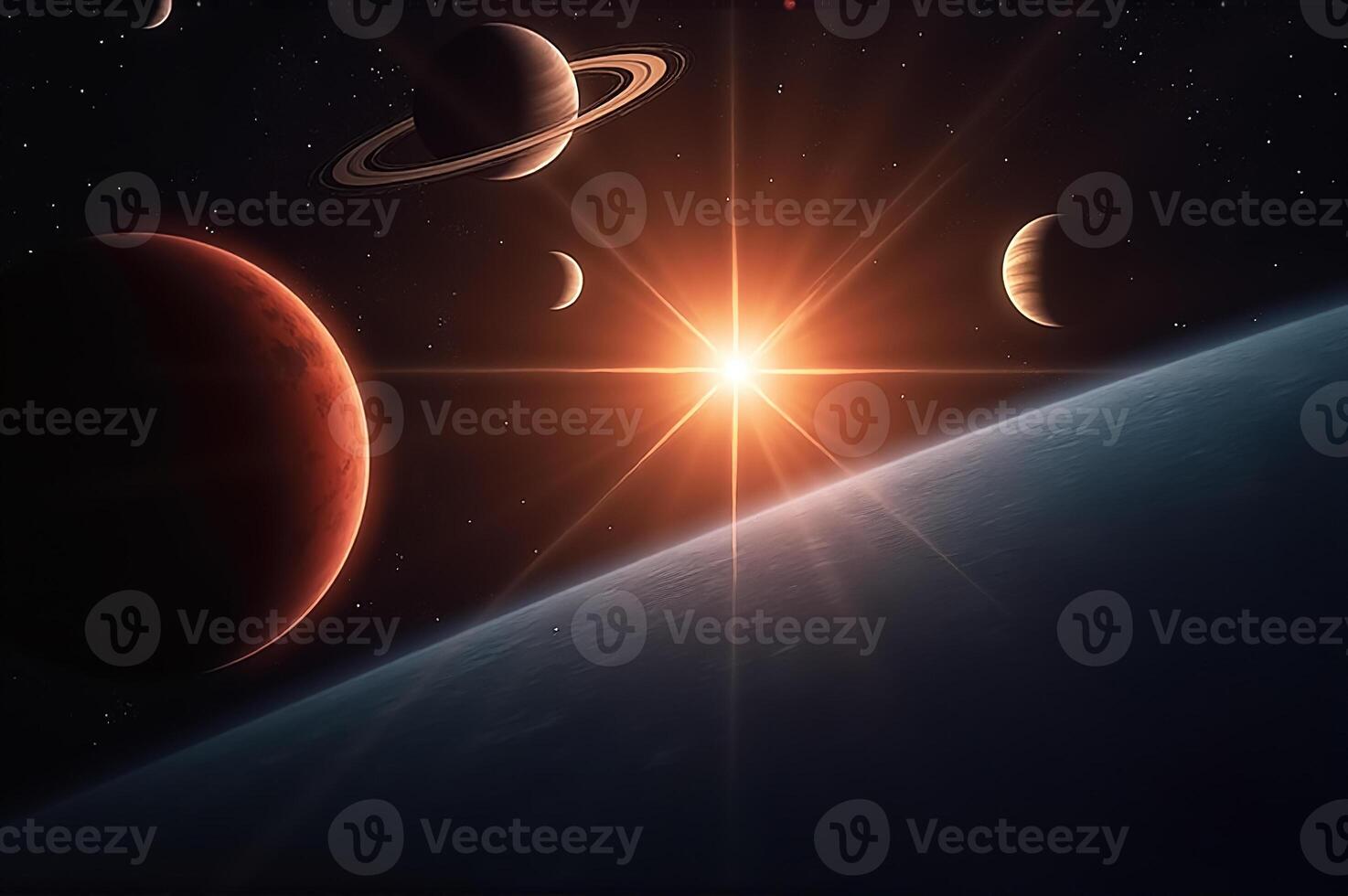 Stunning Cosmic View Featuring Multiple Planets Against the Backdrop of Space photo