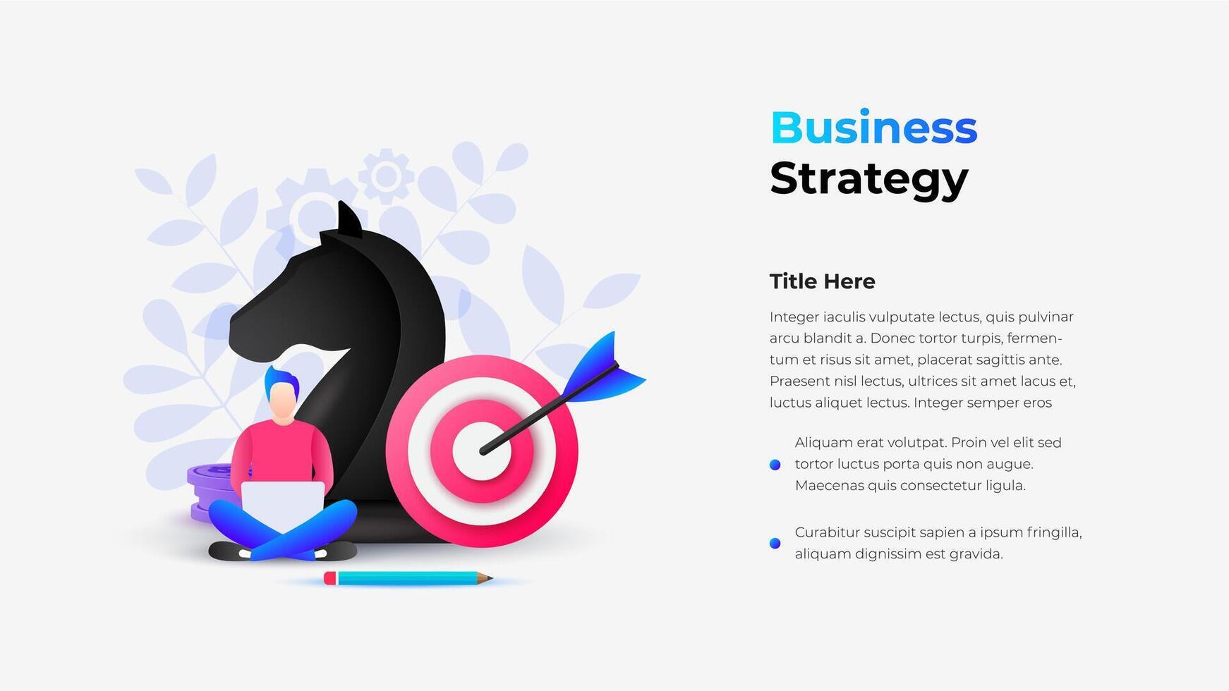 Modern strategic planning illustration with a chess piece, target, and individual working. Perfect for business and strategy discussions in presentations or online content vector
