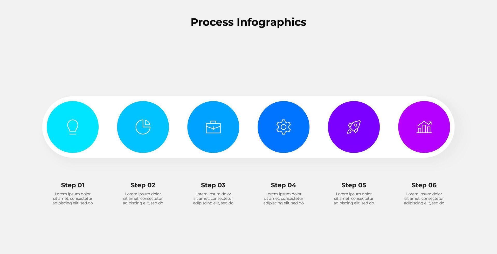 Infographic 6 steps process with circular graphics, suitable for business, marketing, or academic use in visualizing workflows, strategies, or concise step-by-step instructions vector