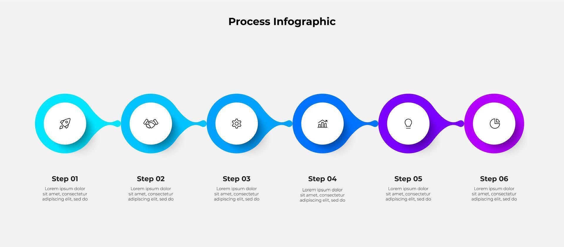 Infographic 6 steps process with circular graphics, suitable for business, marketing, or academic use in visualizing workflows, strategies, or concise step-by-step instructions vector