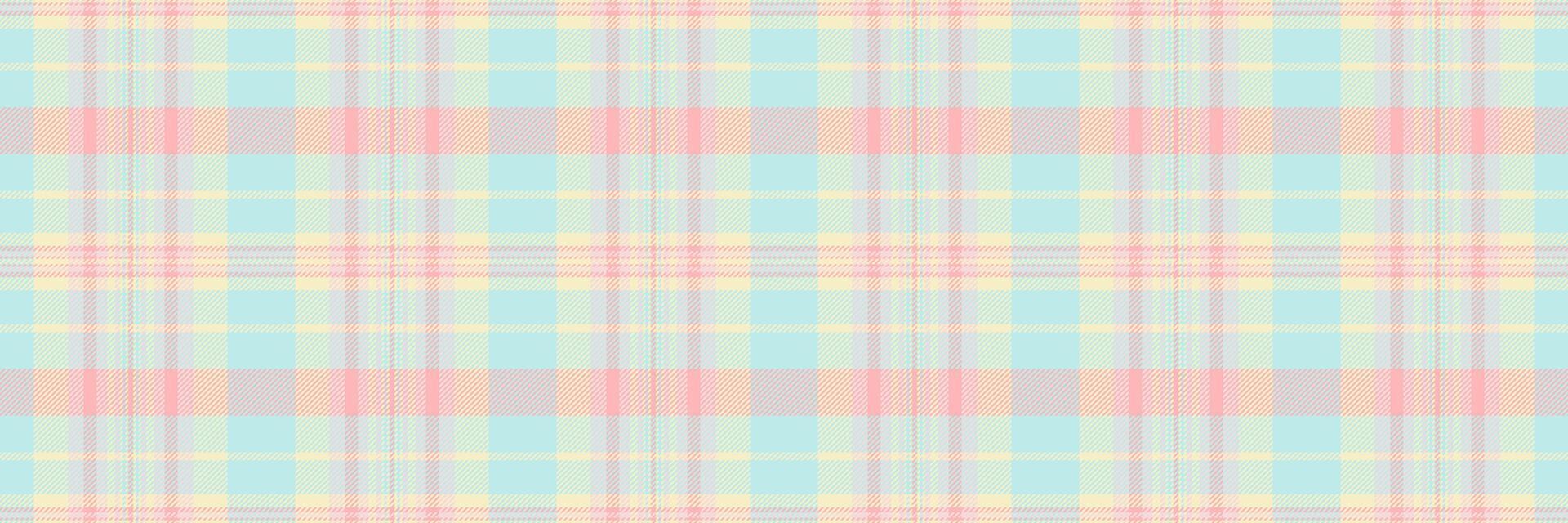 Soft pastel plaid pattern in gentle peach, light blue, and cream tones. Ideal for backgrounds, textiles, or stationery designs. Evokes feelings of serenity and springtime. vector