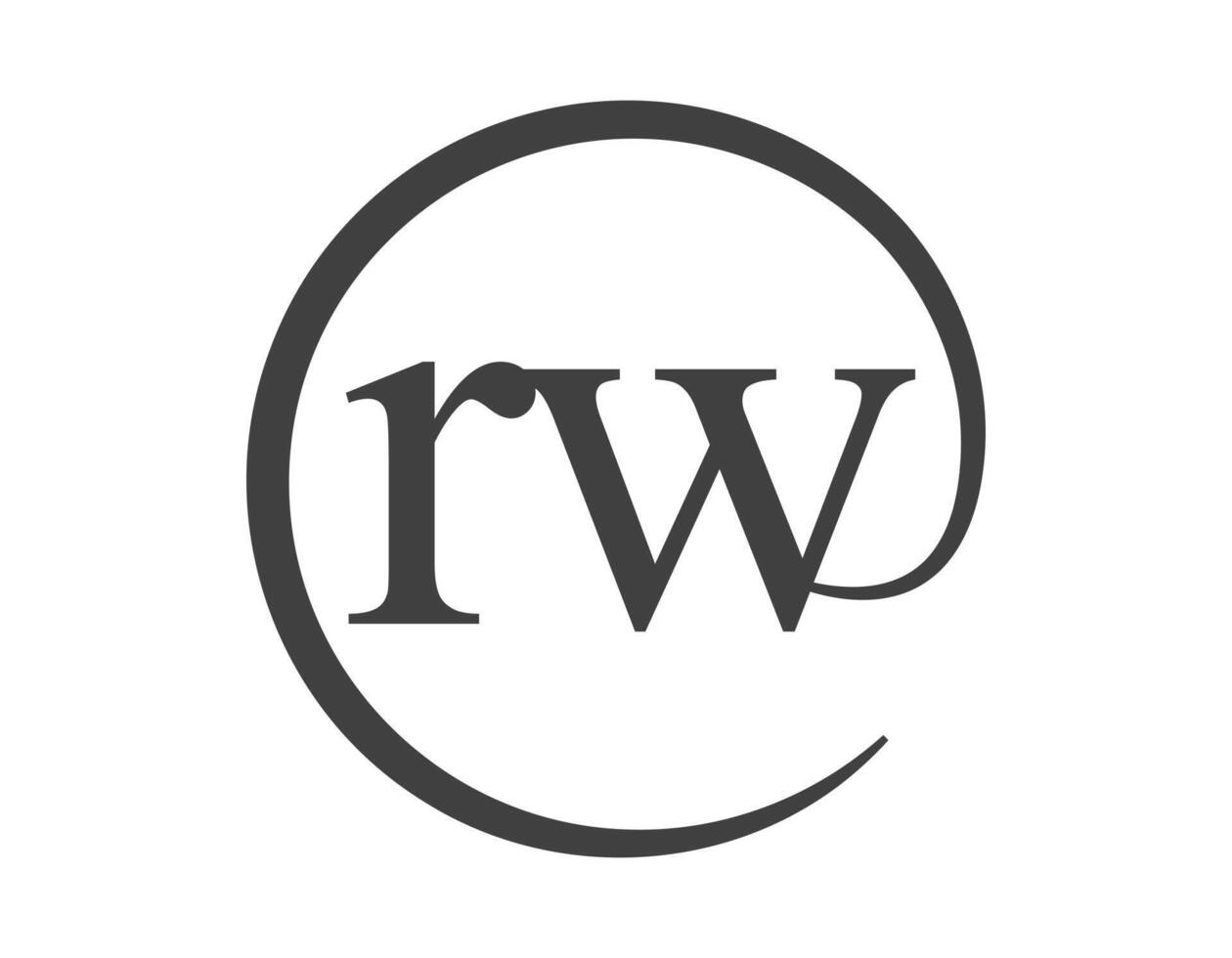 RW logo from two letter with circle shape email sign style. R and W round logotype of business company vector