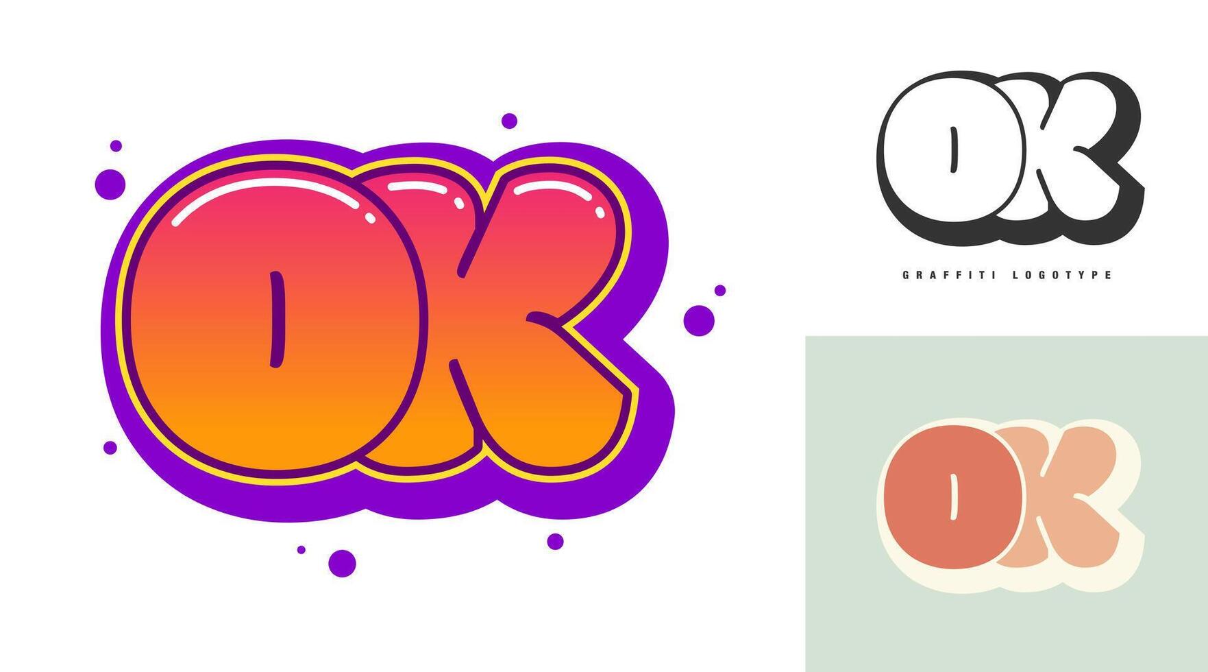 OK logo design for festival or party. Initial letter o and k in graffiti style. Creative modern lettering company name of font typography. Kids trendy logotype or identity. vector