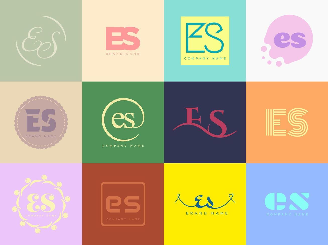ES logo company template. Letter e and s logotype. Set different classic serif lettering and modern bold text with design elements. Initial font typography. vector