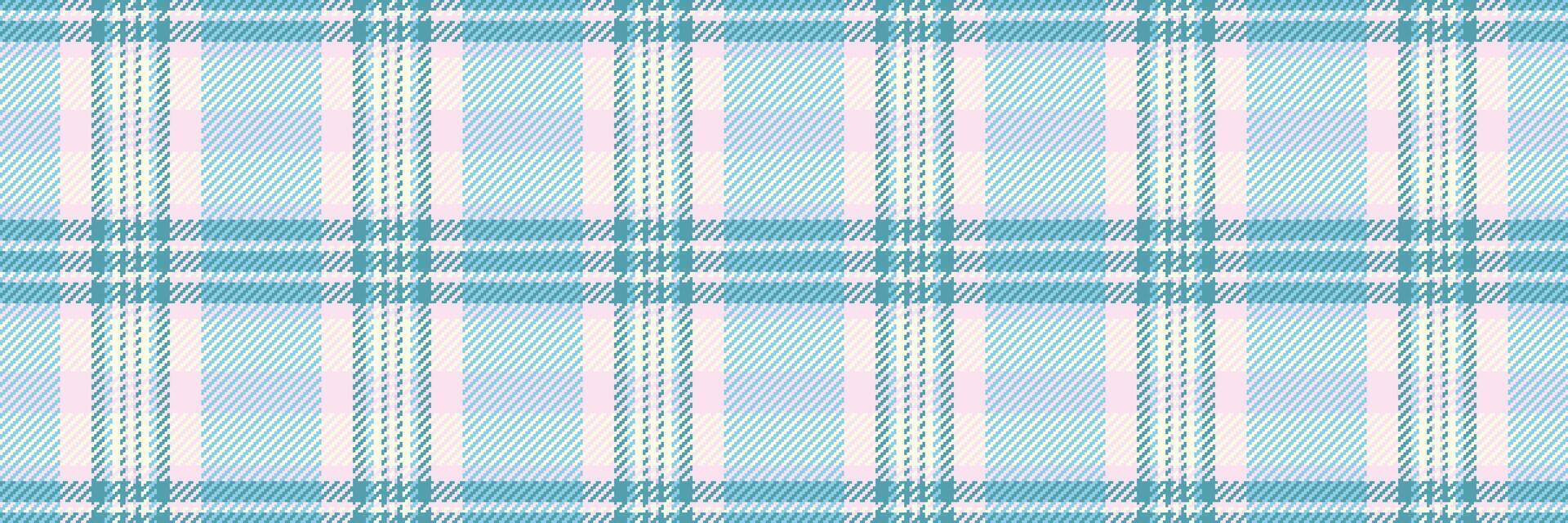 Card tartan background, mid plaid check pattern. Tissue texture seamless fabric textile in cyan and old lace colors. vector