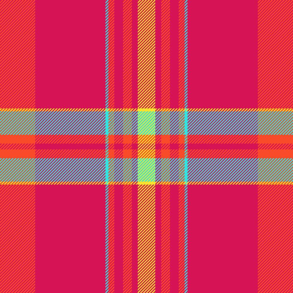 Vibrant plaid pattern in bold hues of pink, orange, and teal. Perfect for textiles, fashion, website backgrounds, or any project needing a playful, energetic design. vector