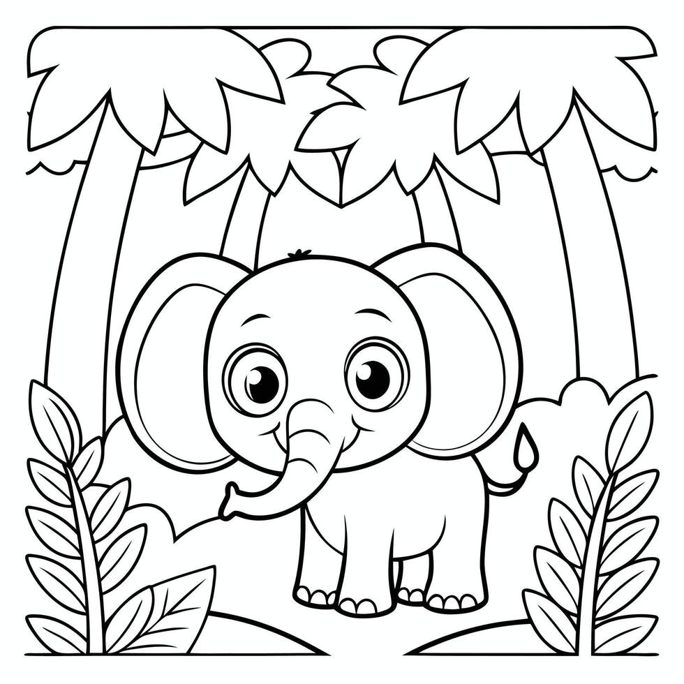 Cute Cartoon Elephant Coloring Page Fun Jungle Scene for Kids vector