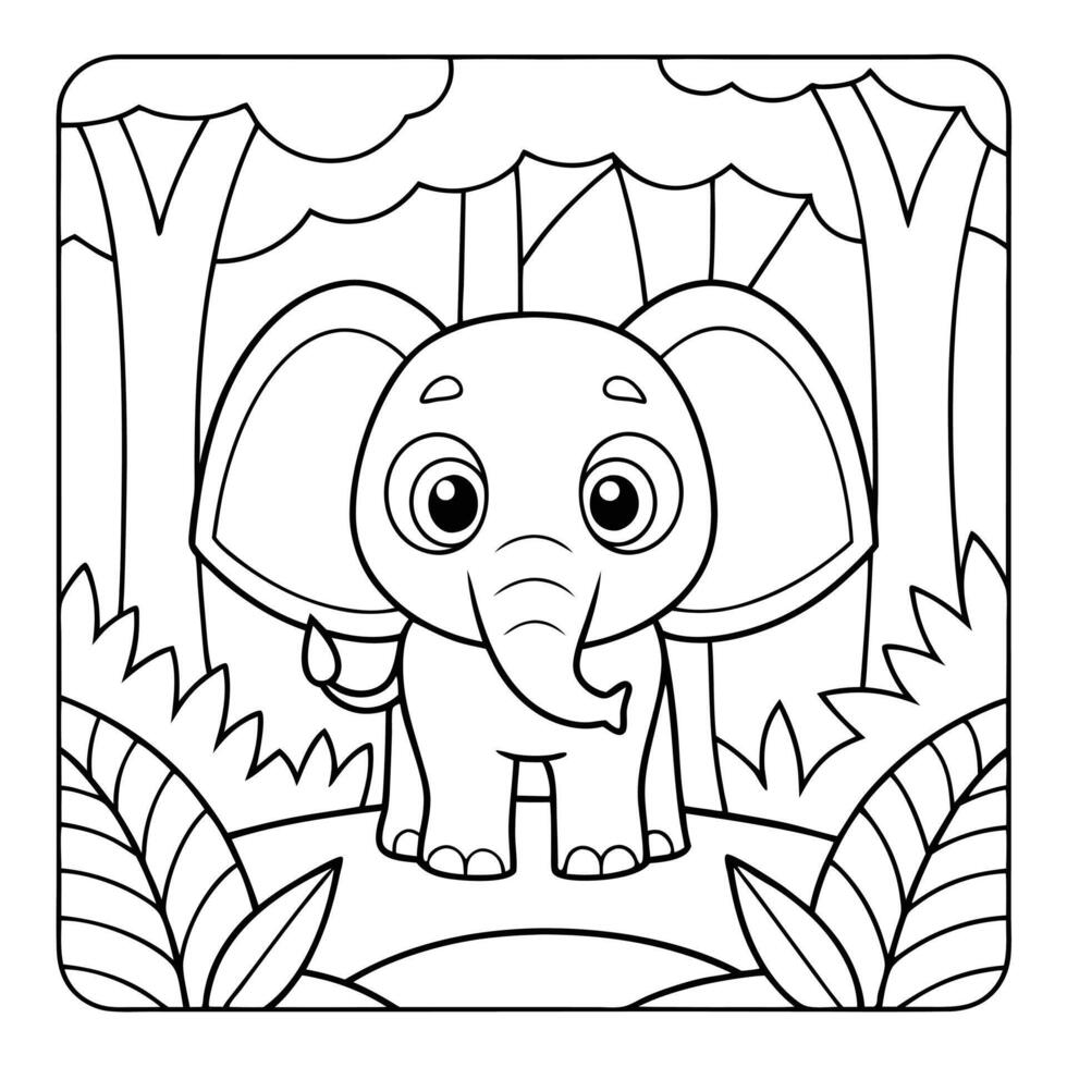 Smiling Elephant in the Jungle Kids Coloring Activity Page vector