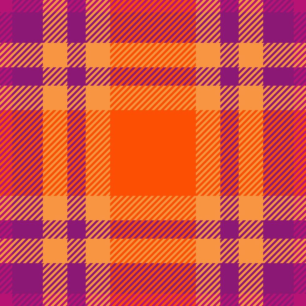 Cute check textile texture, coat background plaid seamless. Attire fabric tartan pattern in pink and orange colors. vector