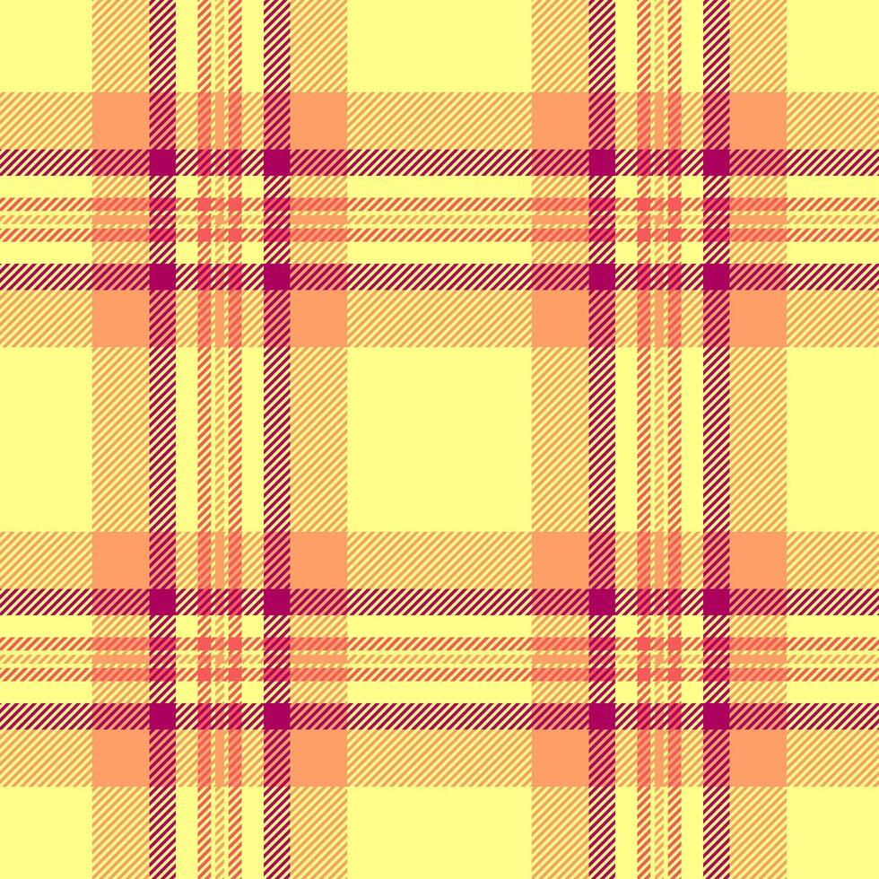 Vibrant pastel yellow, peach, and burgundy plaid pattern. Perfect for textile design, fashion, or website backgrounds. This cheerful, seamless texture evokes warmth and style. vector