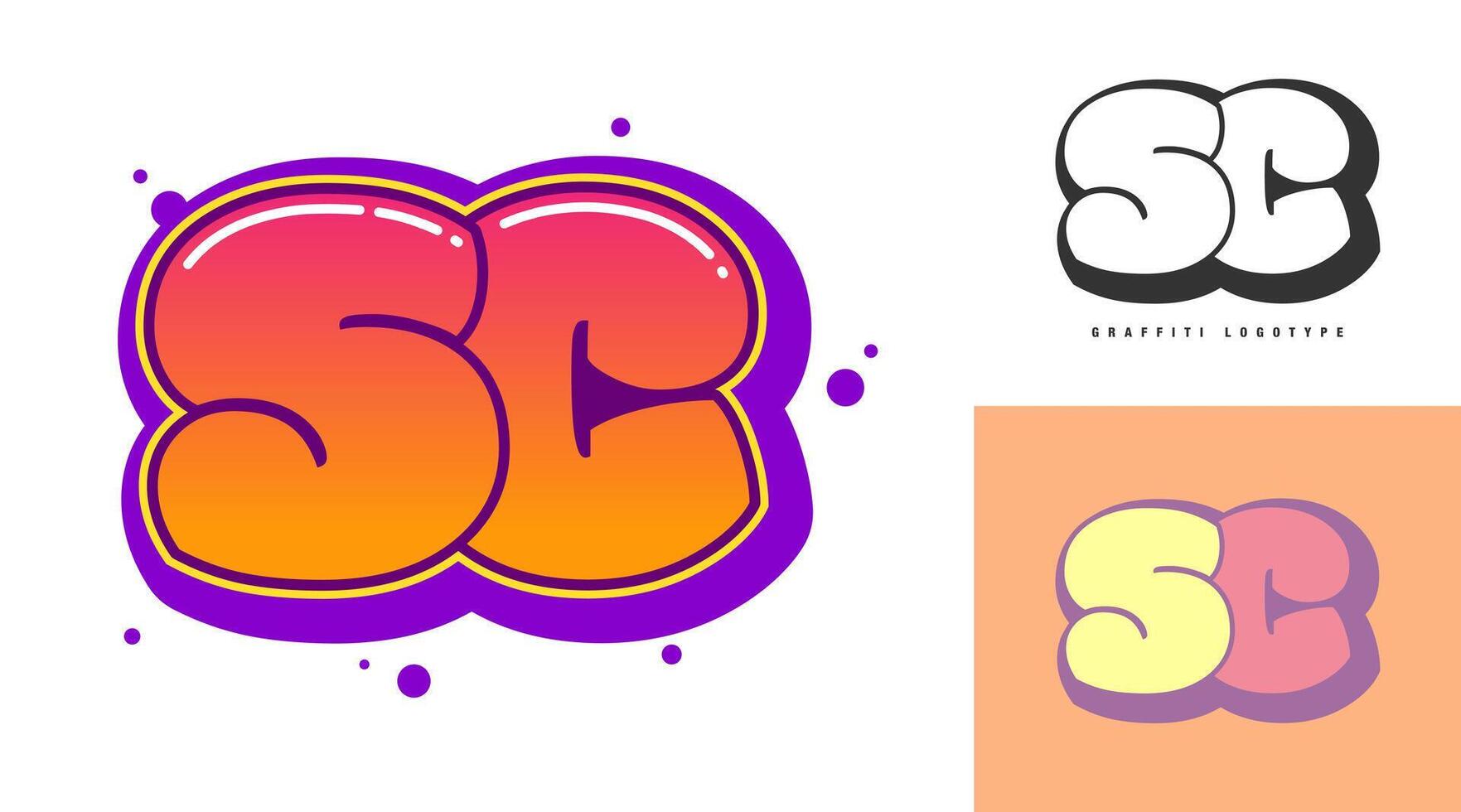 SC logo design for festival or party. Initial letter s and c in graffiti style. Creative modern lettering company name of font typography. Kids trendy logotype or identity. vector