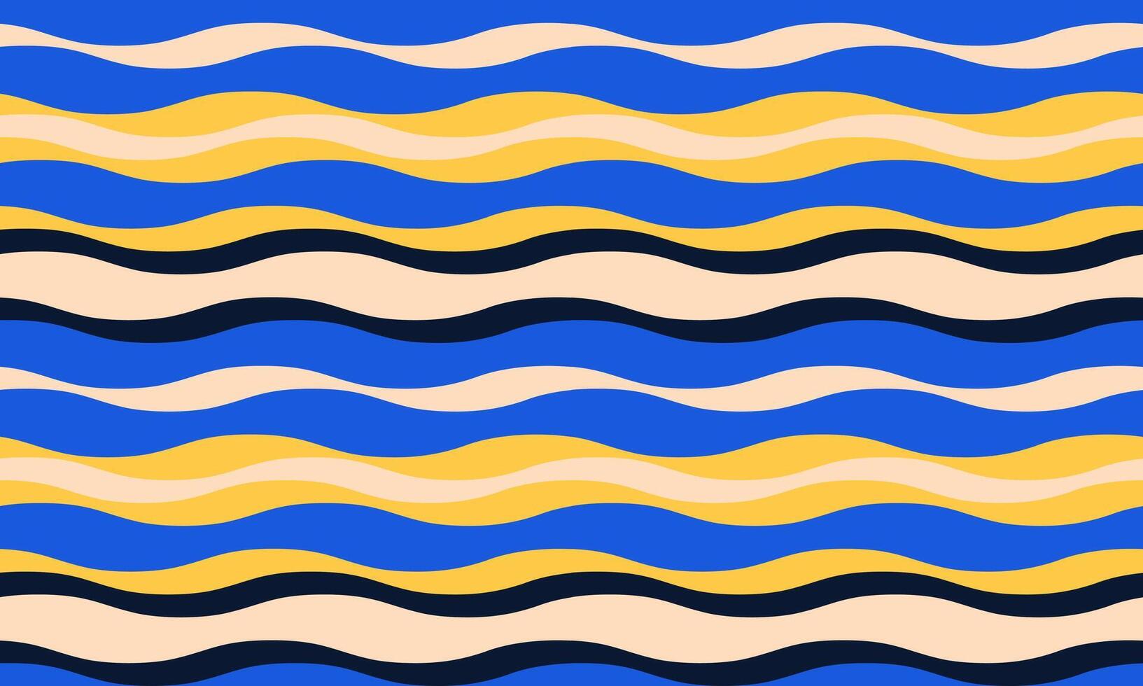 Vibrant wavy stripes in blue, yellow, and black create a cheerful, summery pattern. Perfect for textile designs, website backgrounds, or any project needing a playful, retro vibe. vector