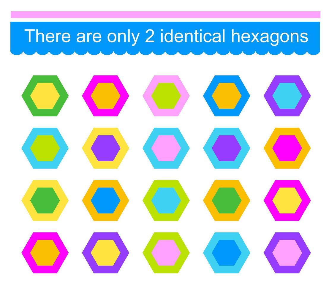 Educational game for children. Need to find two identical hexagons. Visual intelligence. vector