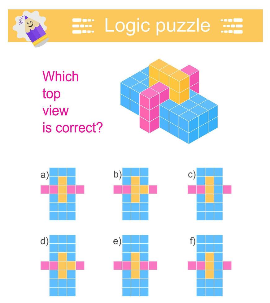 Logic puzzle for children. Printable worksheet. Answer is E vector
