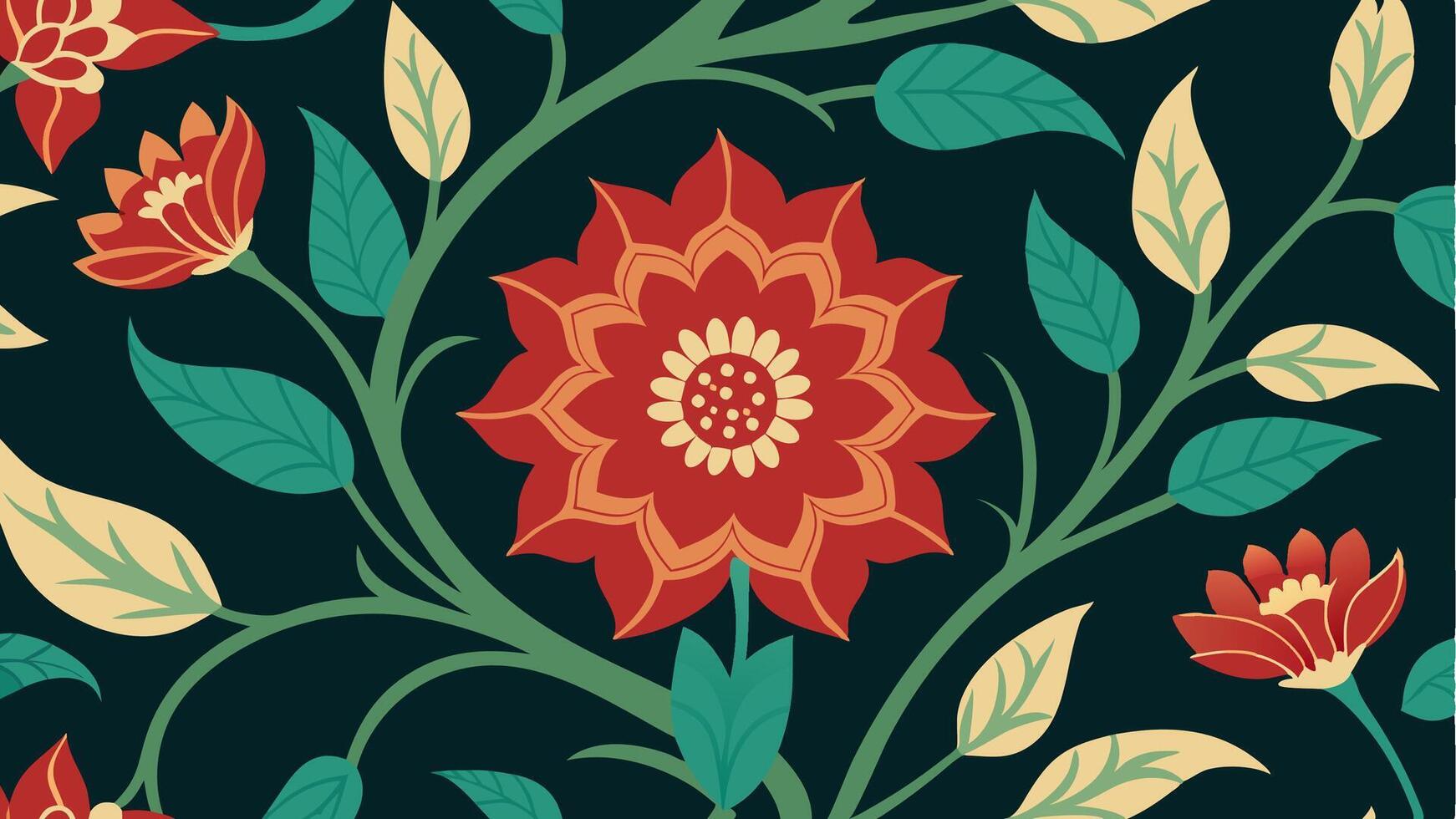 Dense Floral Pattern Inspired by Traditional Design vector