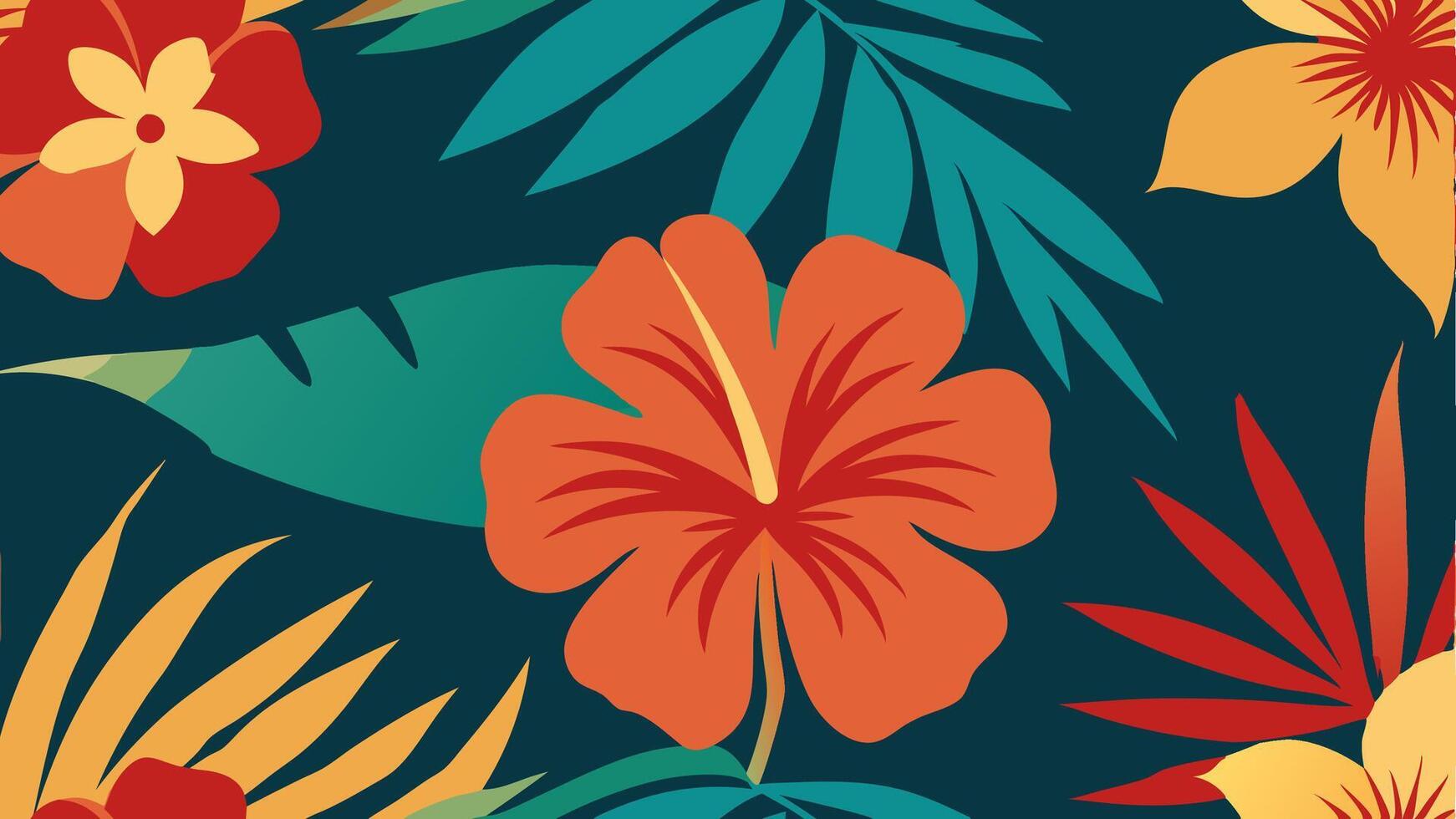 Tropical Floral Pattern Featuring Hibiscus and Lush Greenery Summer vector