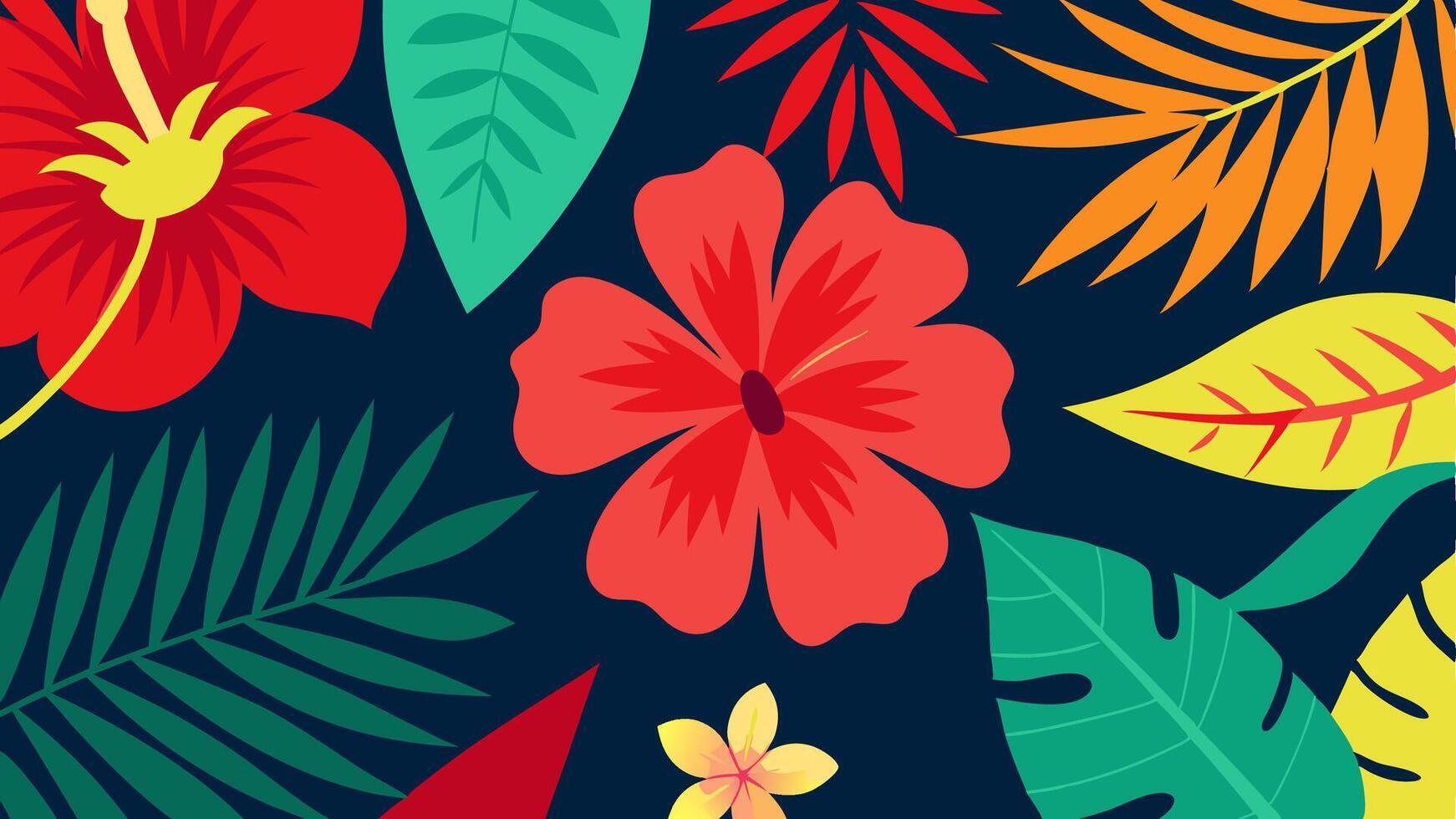 Tropical Floral Pattern Featuring Hibiscus Lush Greenery Summer Vibes vector