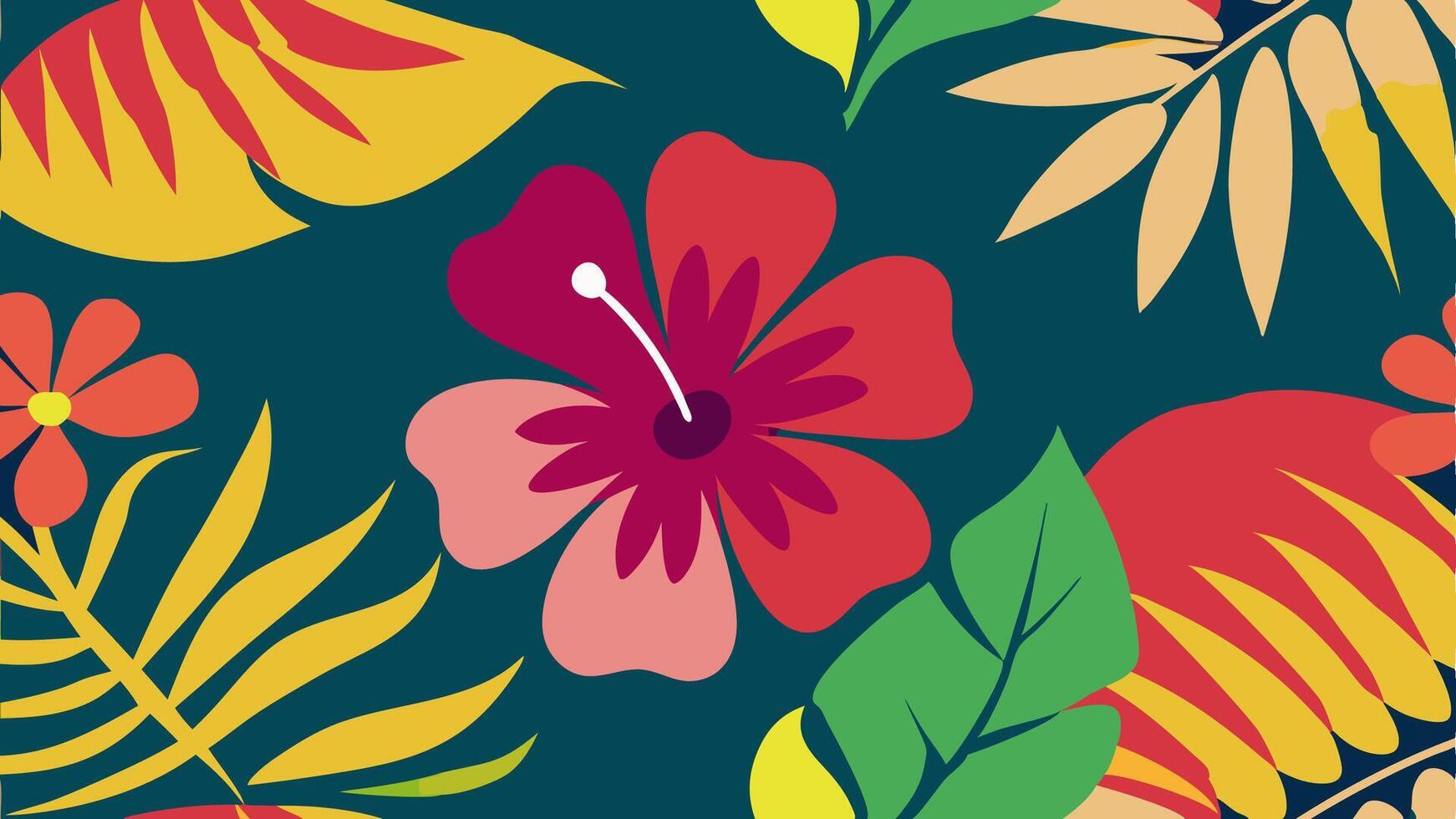 Tropical Floral Pattern Featuring Hibiscus and Lush Greenery for Summer Vibes vector