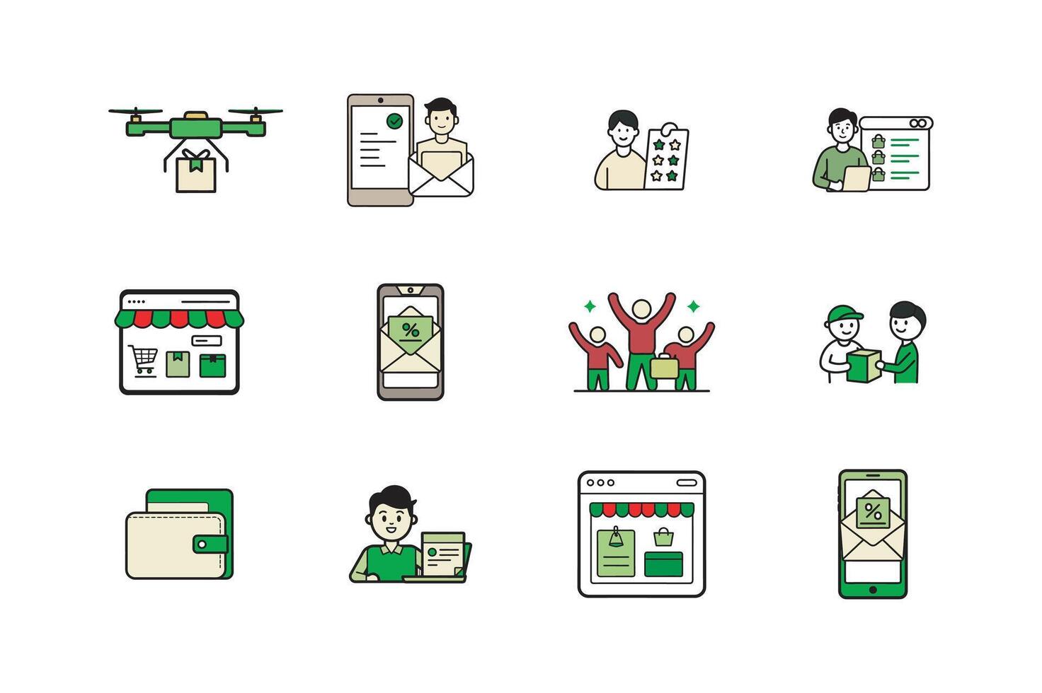 A Creative collection of outline illustrative art for online retail and logistics vector