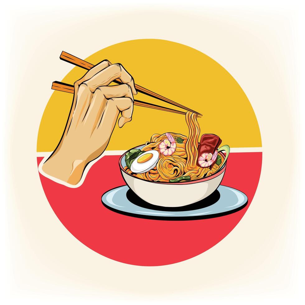Hand chopping noodle illustration vector