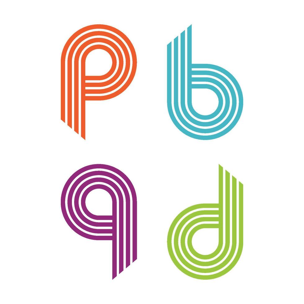 P B Q D Letter Lines Logo Template Illustration Design. EPS 10. vector