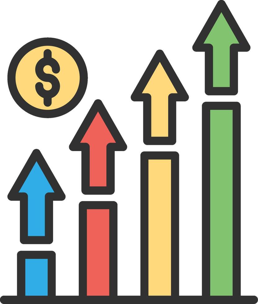 An icon of a bar chart with arrows and a dollar sign vector