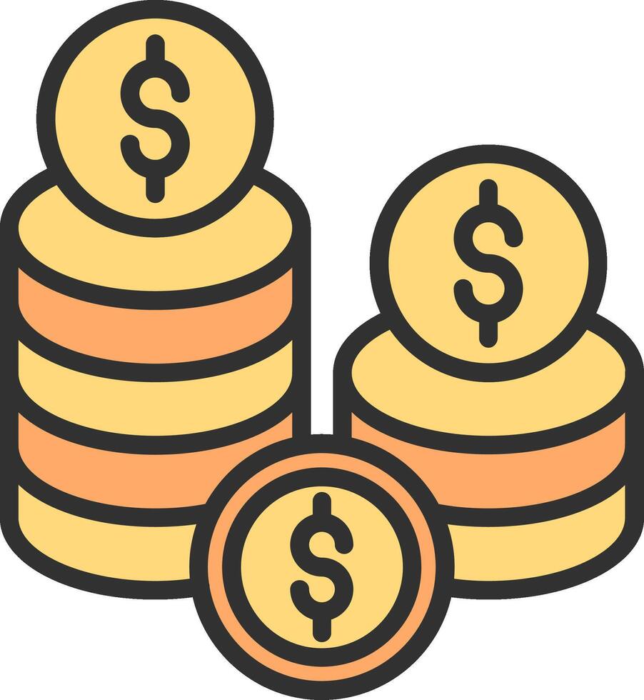 Money icon with stacks of coins and dollar signs vector