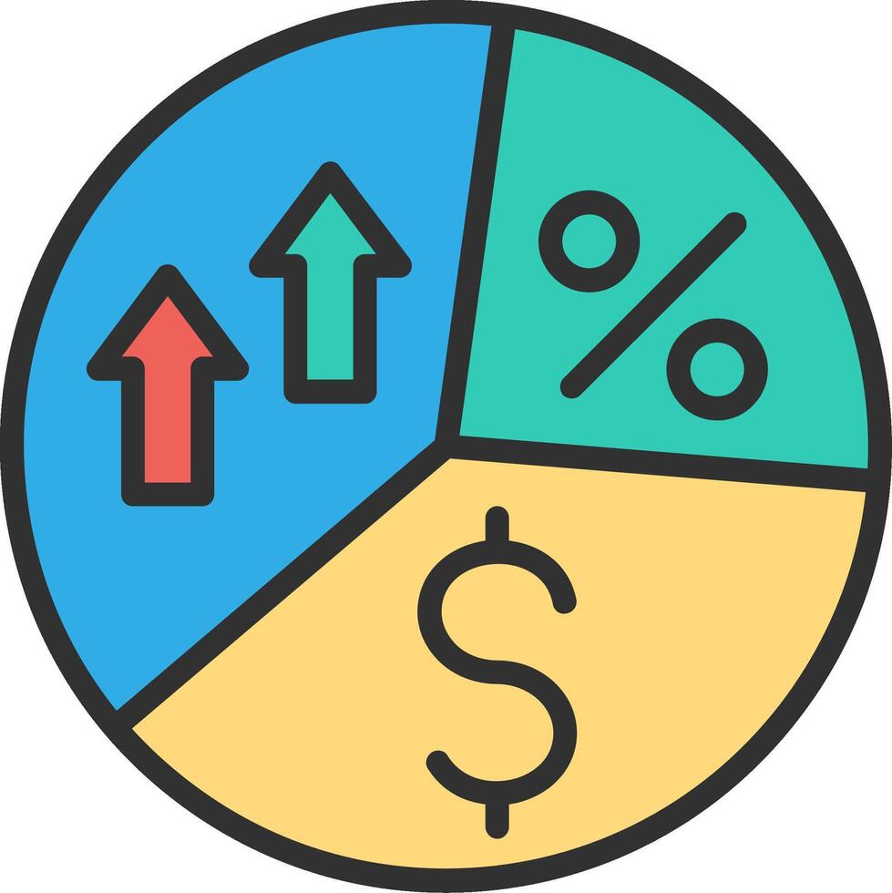 A pie chart with arrows and dollar signs vector