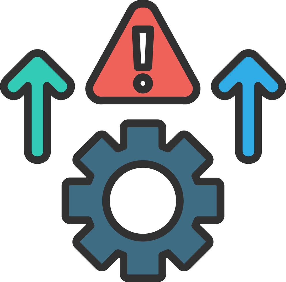 A gear and arrow pointing to a warning sign vector
