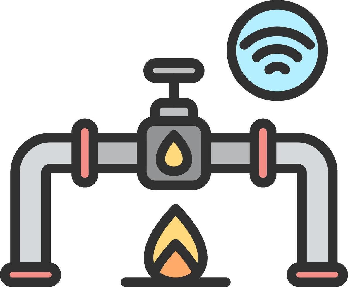 A wifi icon with a fire and a water pipe vector