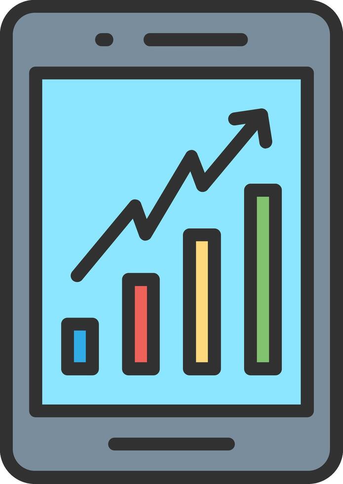 An icon of a tablet with a graph on it vector