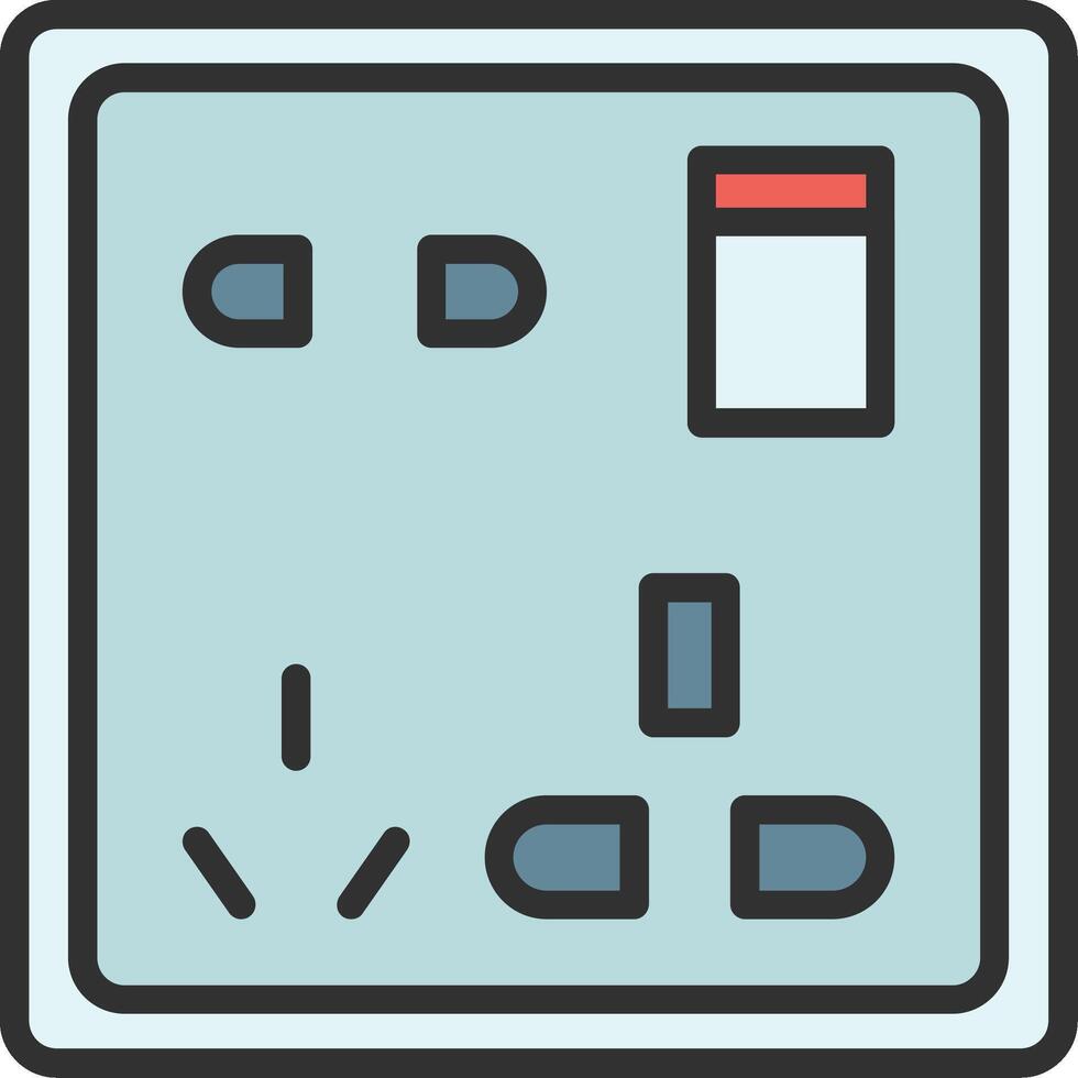 A blue and white electrical outlet with a red button vector