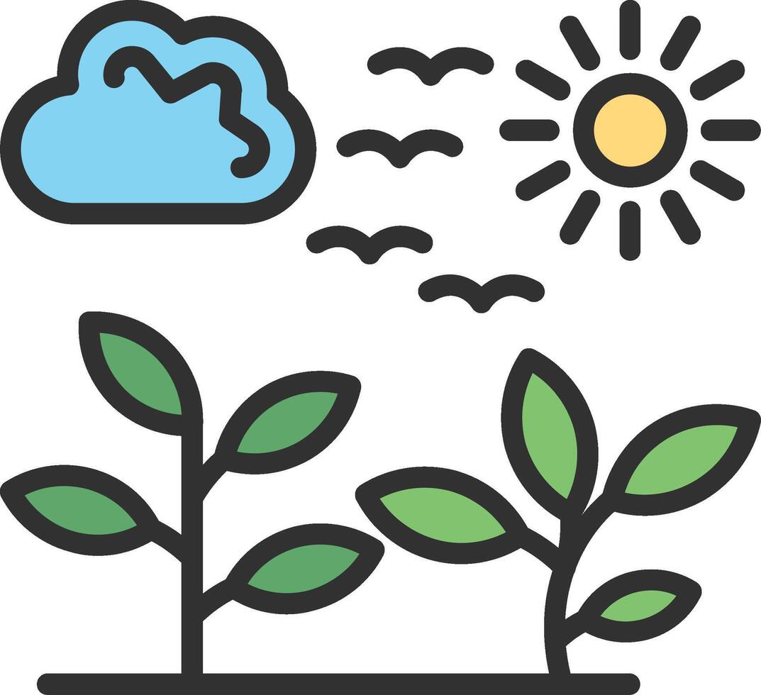 A plant and sun with clouds in the background vector