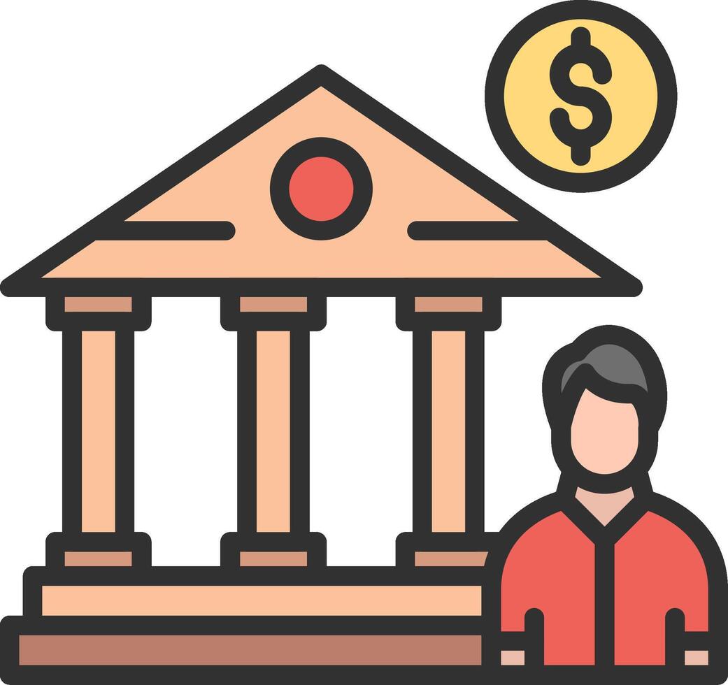 A man standing in front of a bank with a dollar sign vector