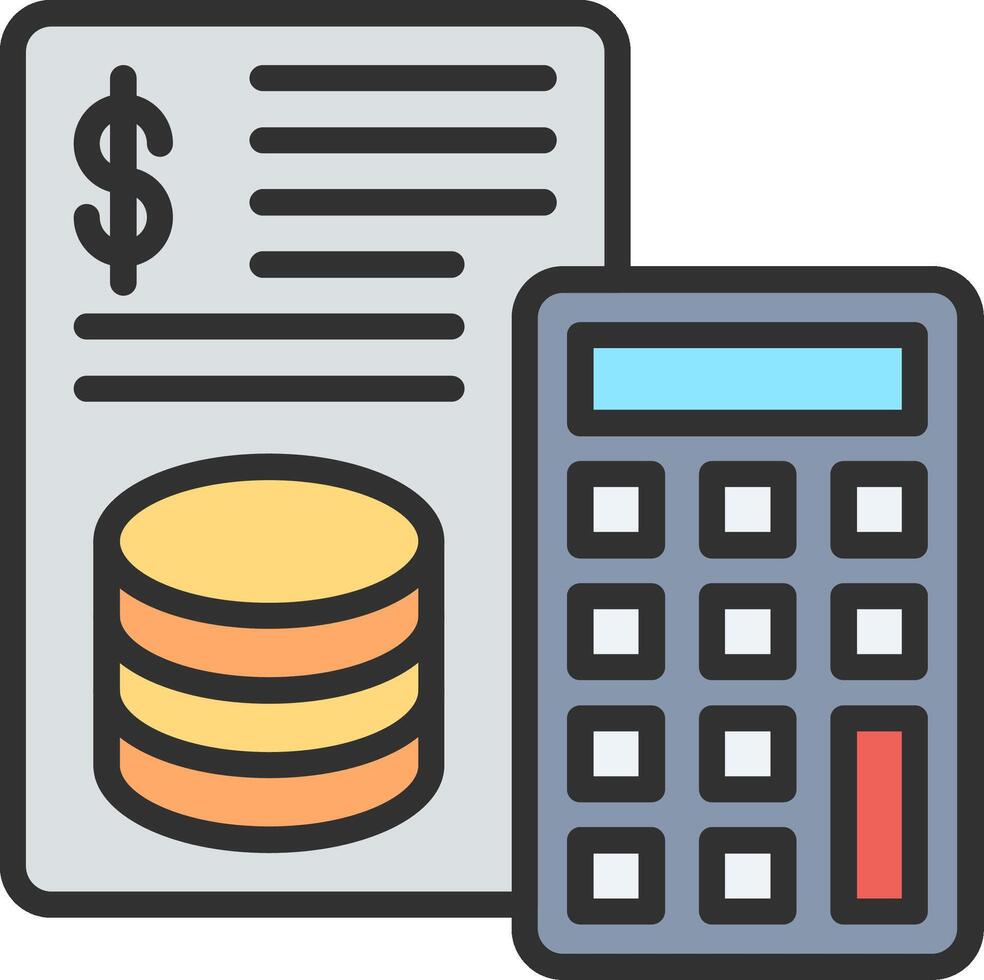 A calculator and a stack of coins on a paper vector