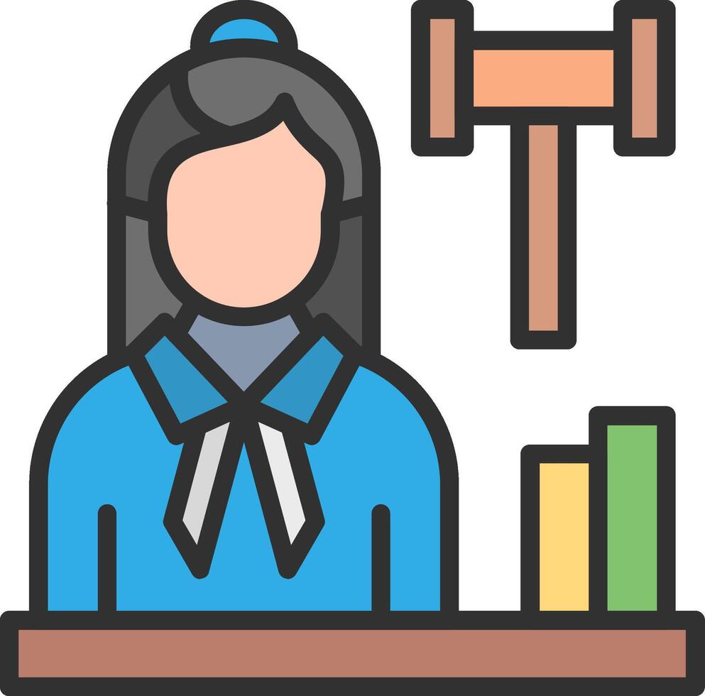 A woman in a blue shirt and tie is sitting at a desk with a gavel vector