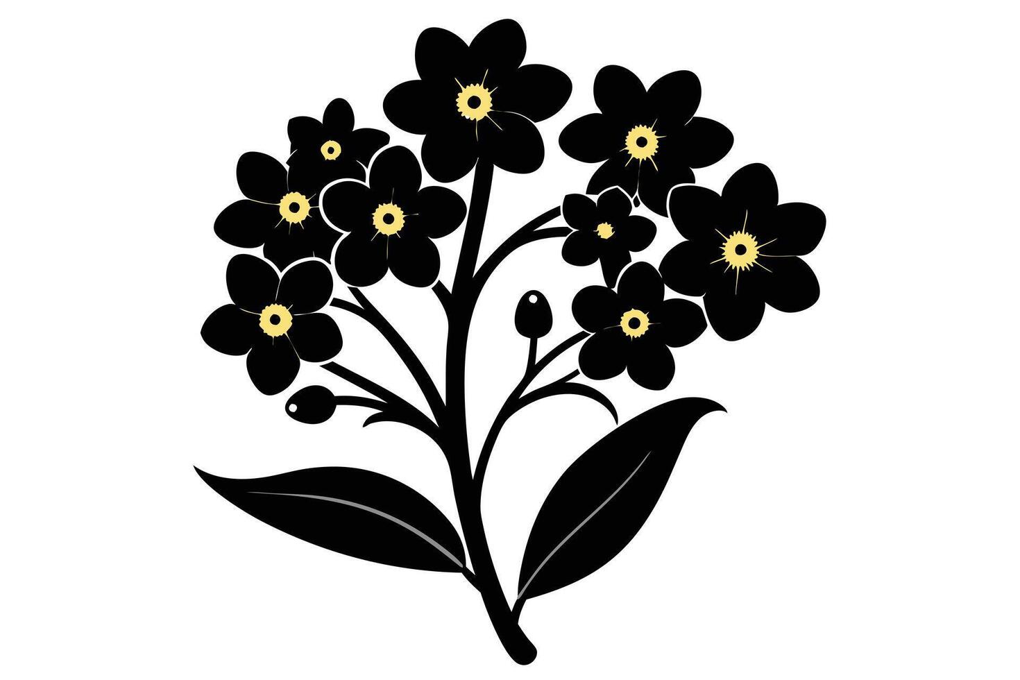 Elegant Black Forget-Me-Nots Silhouette Design vector