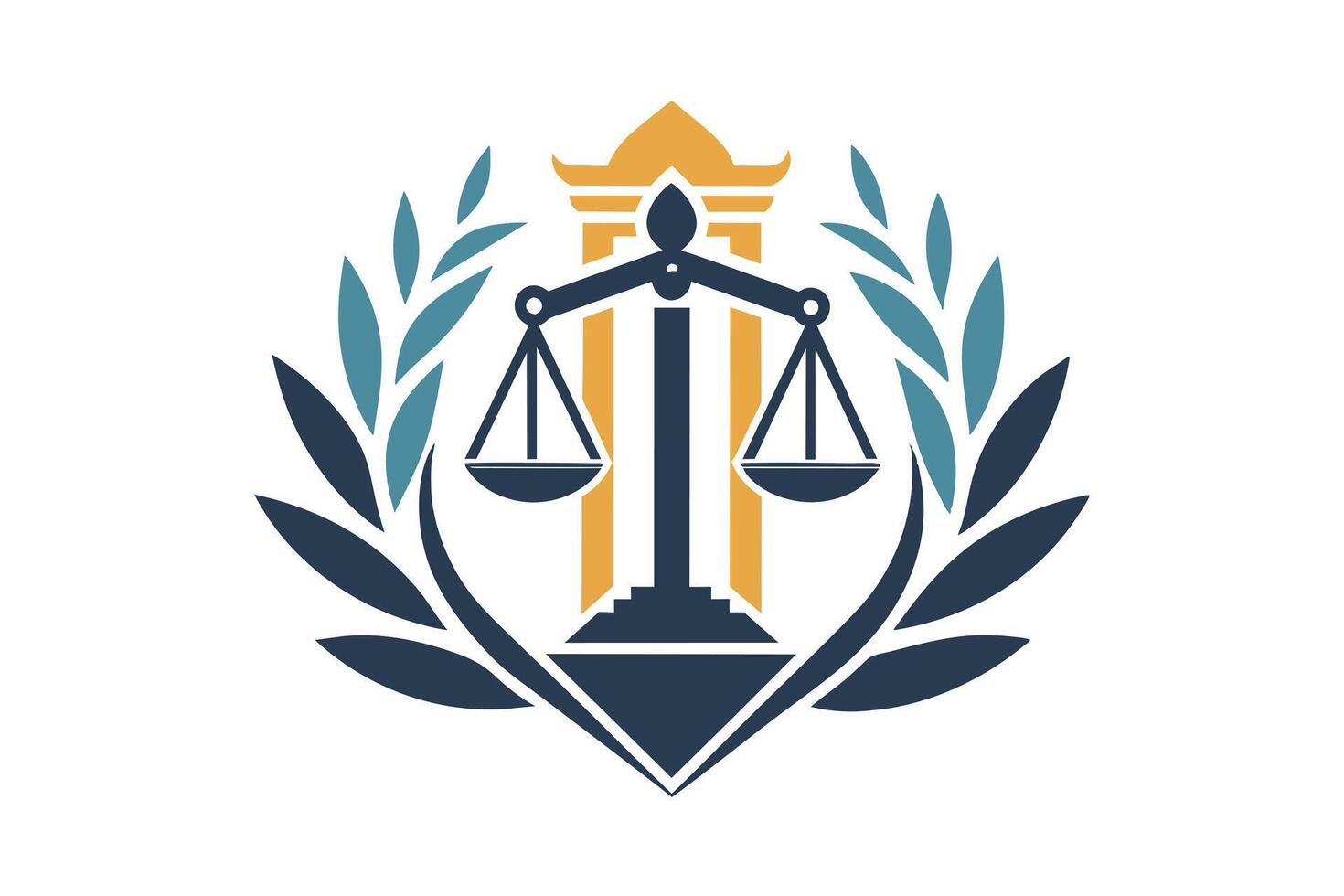 Justice and Law Logo with Scales and Laurel Wreath vector