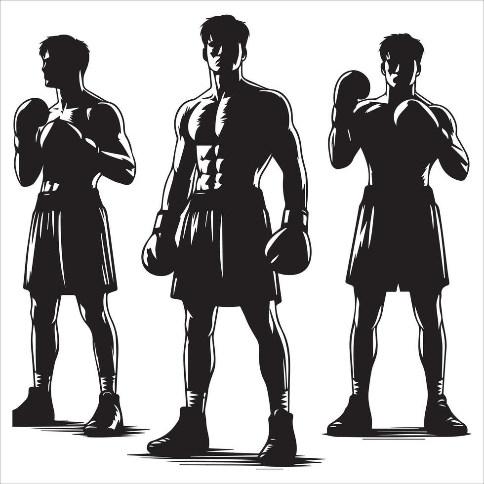 Silhouettes of a boxer in different poses vector