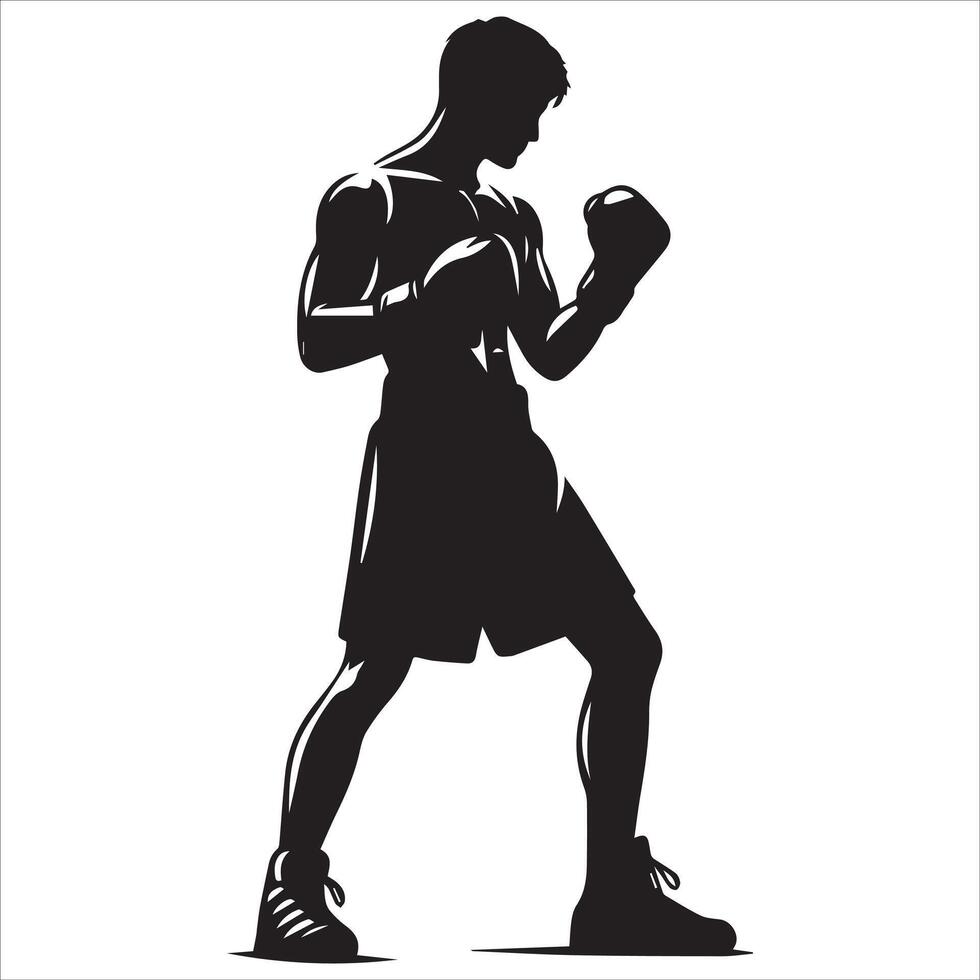 Silhouette of a boxer in boxing stance vector