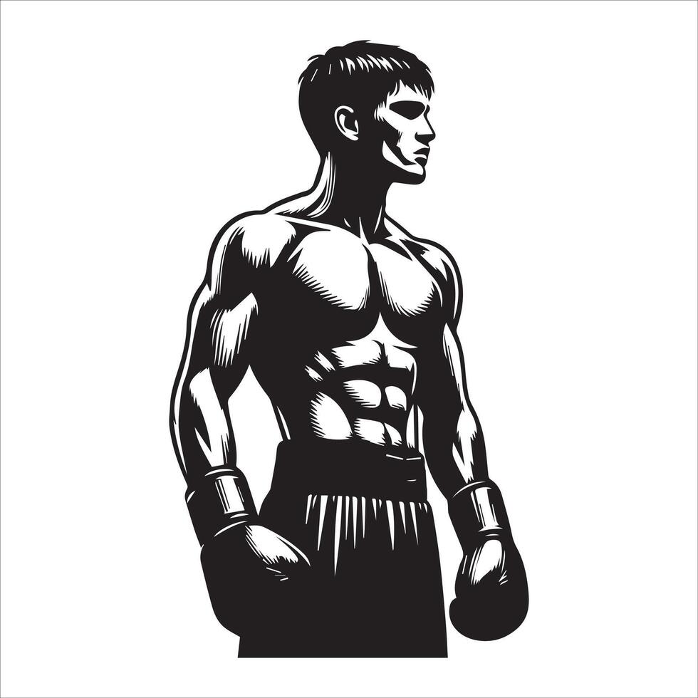 A black and white illustration of a boxer vector