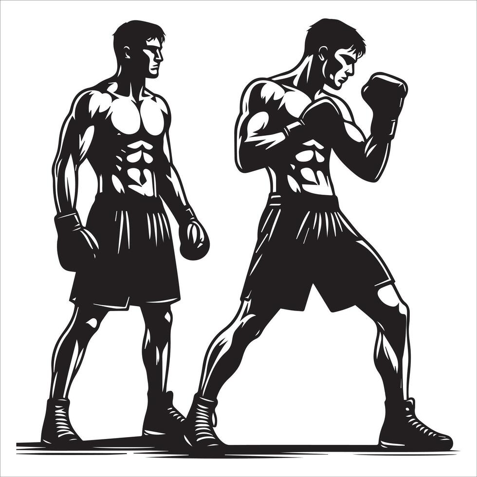 Two men in boxing stance with boxing gloves vector