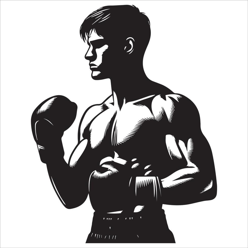 A black and white illustration of a boxer vector