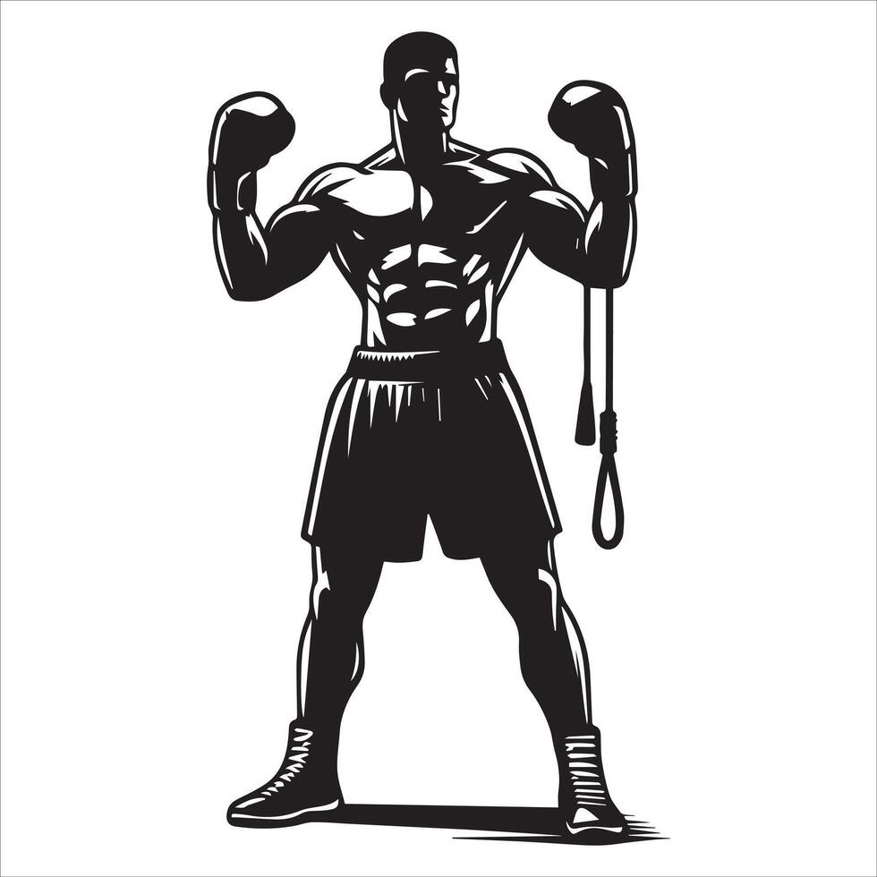 A silhouette of a boxer with boxing gloves vector