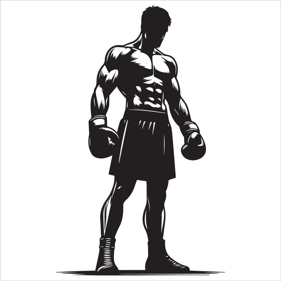 A silhouette of a man in boxing gear vector